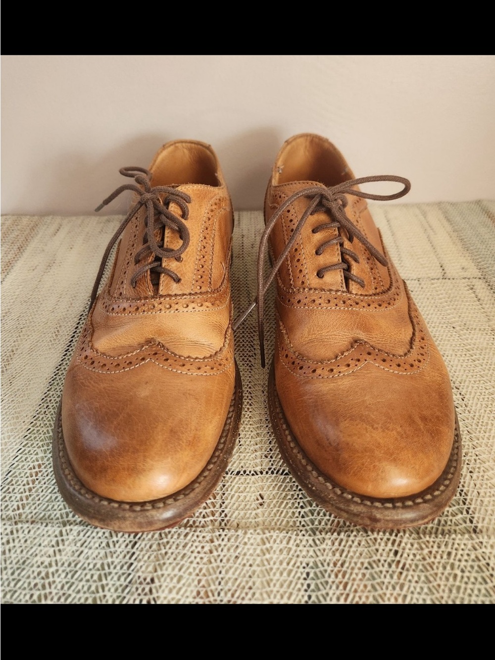 Bed Stu Tan Leather Wingtip Loafers with Brown Laces - Picture 2 of 8